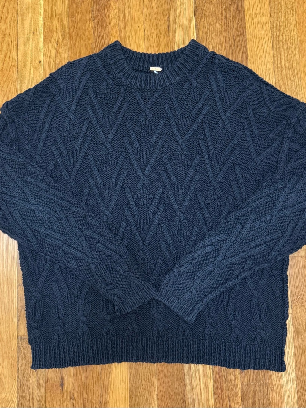 Free People Geometric Knit Sweater in Black Size Small